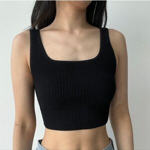 Babaton Cropped Black Ribbed Tank Top